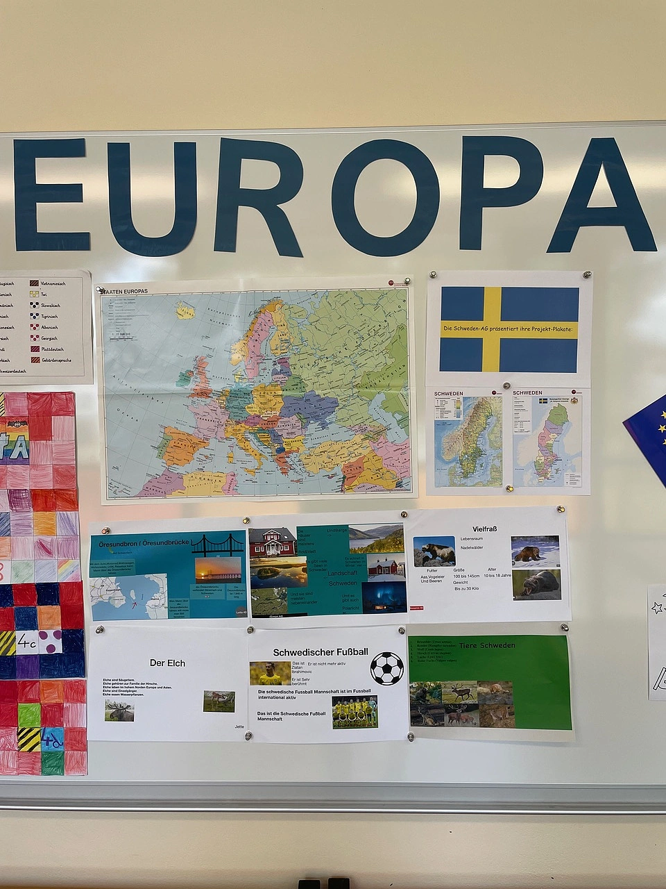 Foto mit Ergebnissen der AG an der schulinternen Europa-Wand